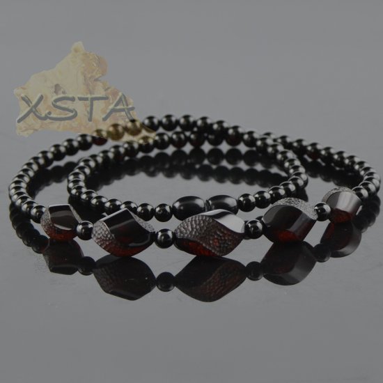 Amber necklace with dark cherry black